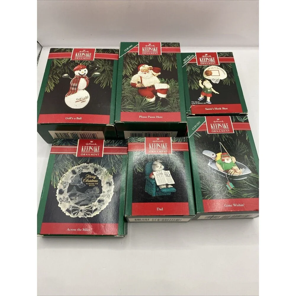 Hallmark Keepsake Ornament Lot Of 6 Santa Sports Fishing Basketball Golf